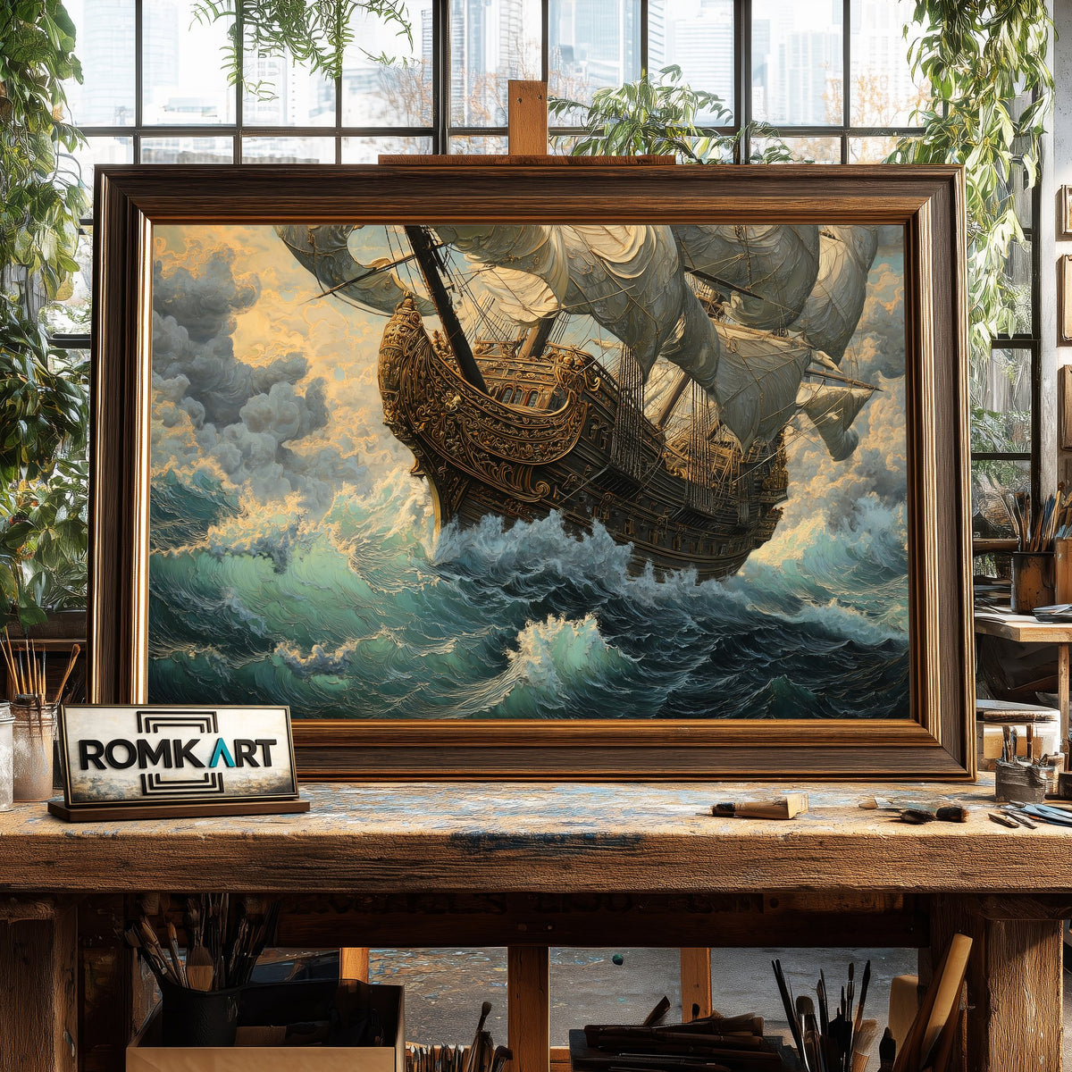 Monumental Pirate Ship Oil Painting - image 2
