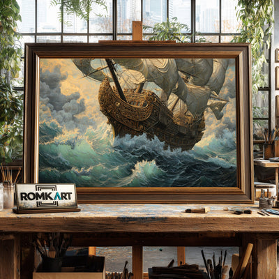 Monumental Pirate Ship Oil Painting - image 2