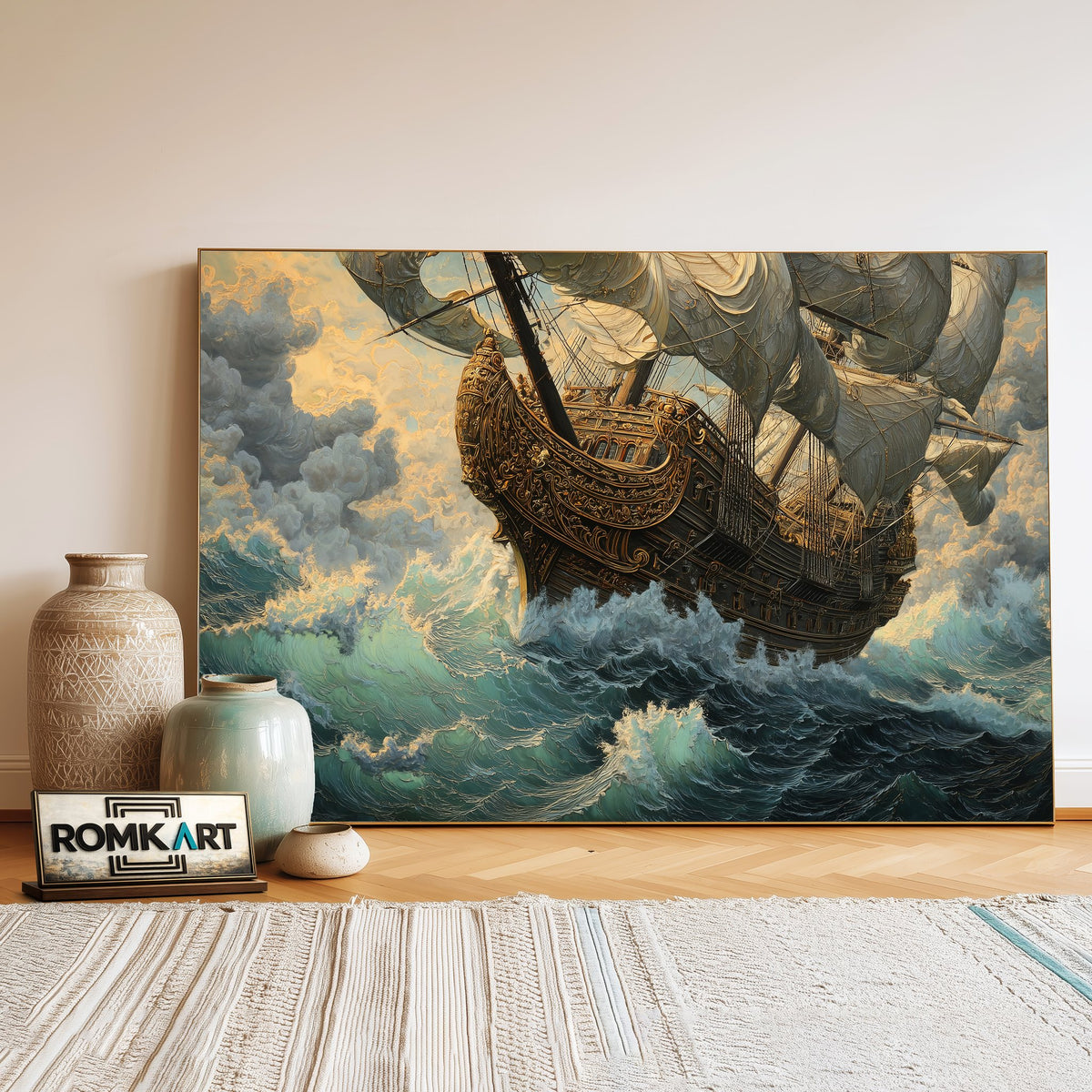 Monumental Pirate Ship Oil Painting - image 3