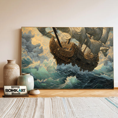 Monumental Pirate Ship Oil Painting - image 3
