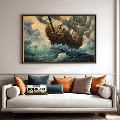 Monumental Pirate Ship Oil Painting - image 4