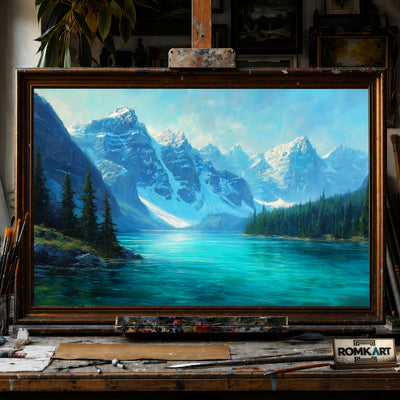 Moraine Alpine Lake hand-painted oil painting on canvas
