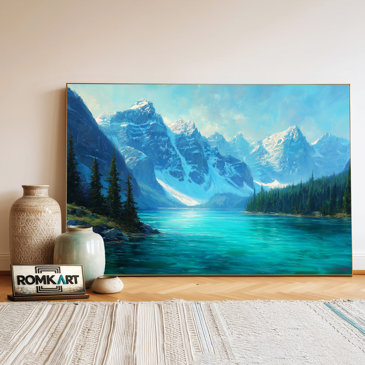 Moraine Alpine Lake Waterscape Oil Painting - image 3