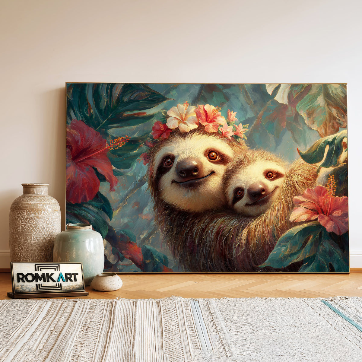Mother and Baby Sloth Wildlife Oil Painting - image 3