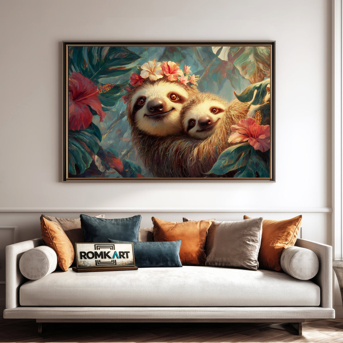 Mother and Baby Sloth Wildlife Oil Painting - image 4