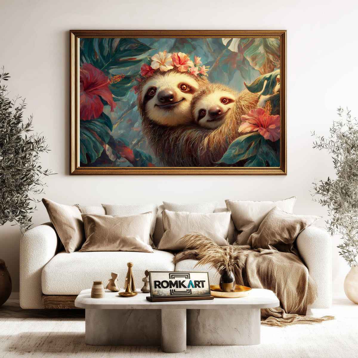Mother and Baby Sloth Wildlife Oil Painting - image 5