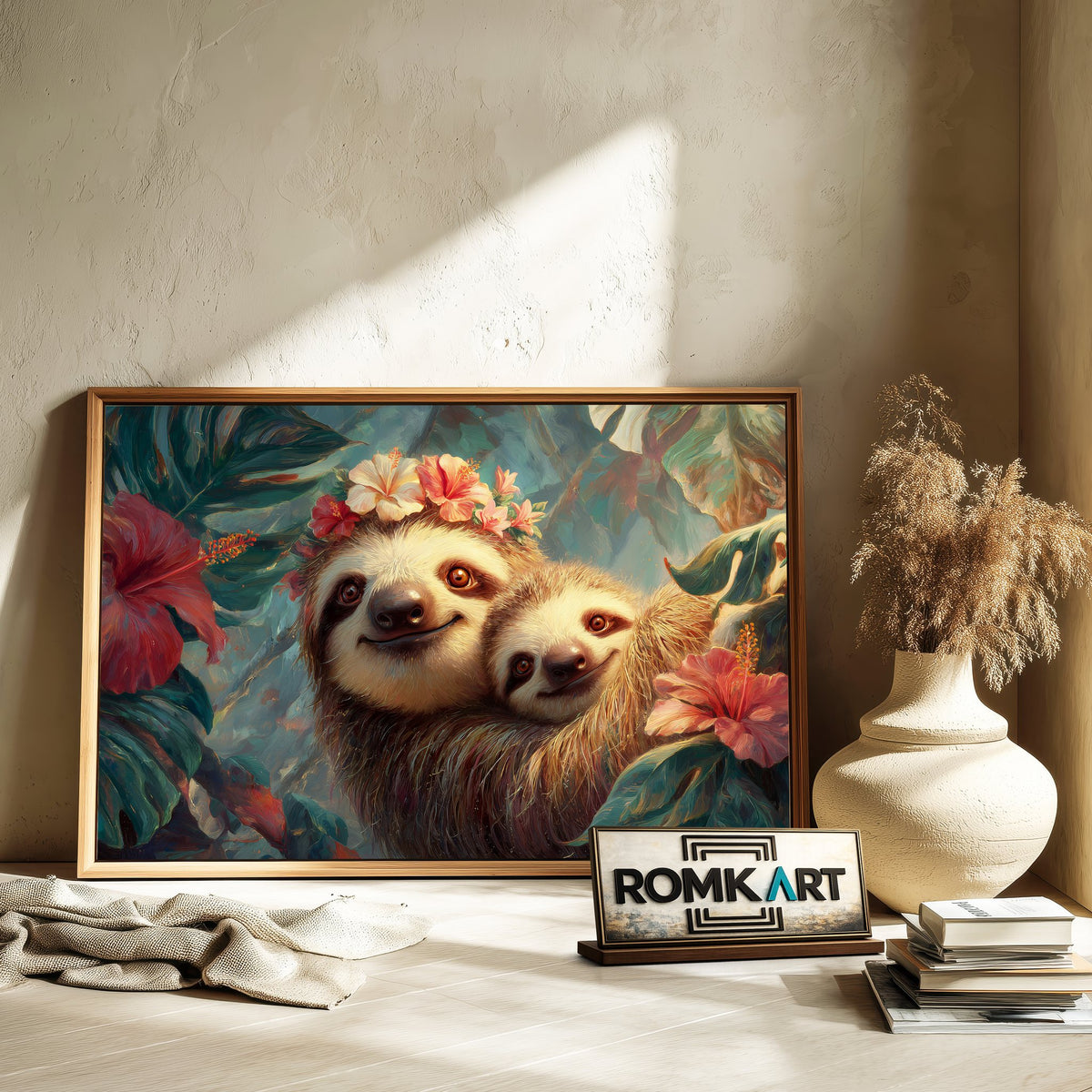 Mother and Baby Sloth Wildlife Oil Painting - image 6