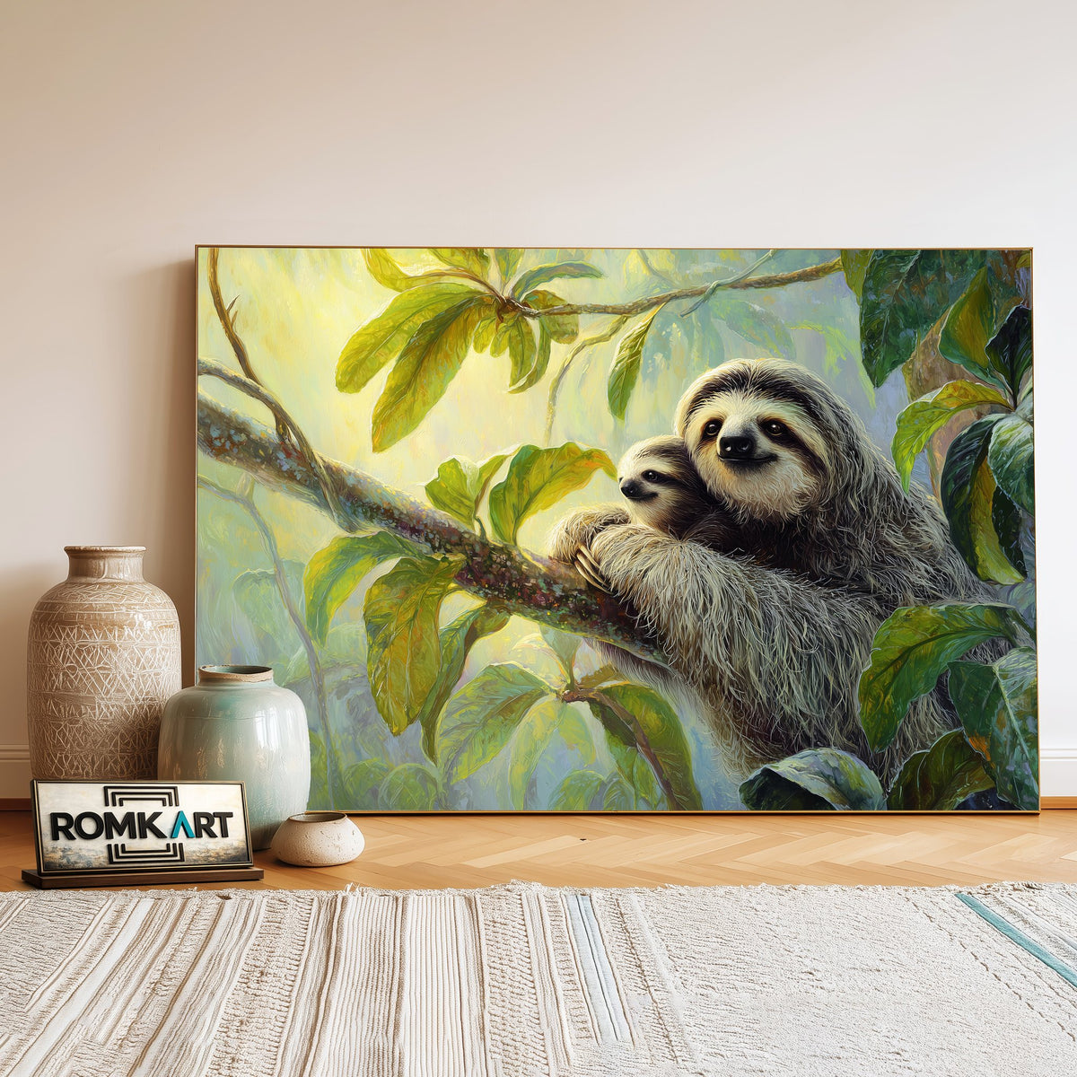 Mother Sloth and Baby Wildlife Oil Painting - image 3
