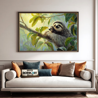 Mother Sloth and Baby Wildlife Oil Painting - image 4