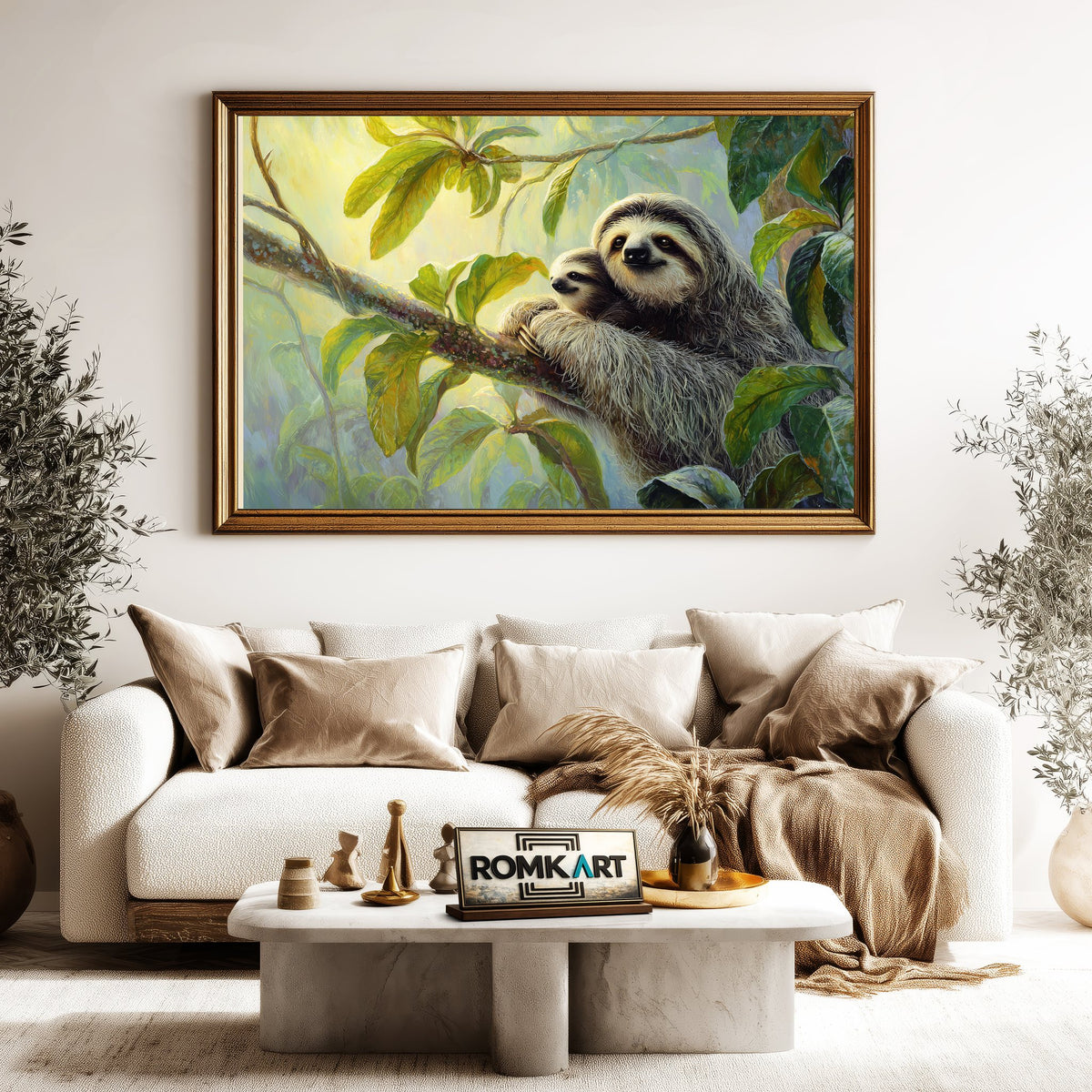 Mother Sloth and Baby Wildlife Oil Painting - image 5