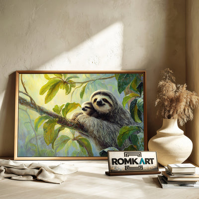 Mother Sloth and Baby Wildlife Oil Painting - image 6
