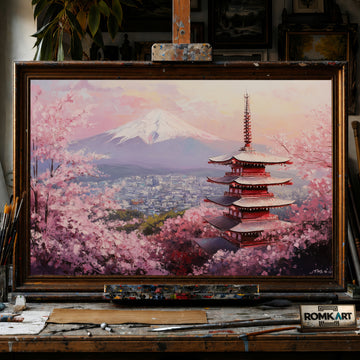Mount Fuji at Sunset hand-painted oil painting on canvas