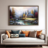 Mountain Chapel at Sunset Architectural Oil Painting - image 4