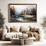 Mountain Chapel at Sunset Architectural Oil Painting - image 5