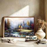 Mountain Chapel at Sunset Architectural Oil Painting - image 6