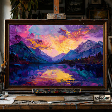 Mountain Landscape Twilight hand-painted oil painting on canvas