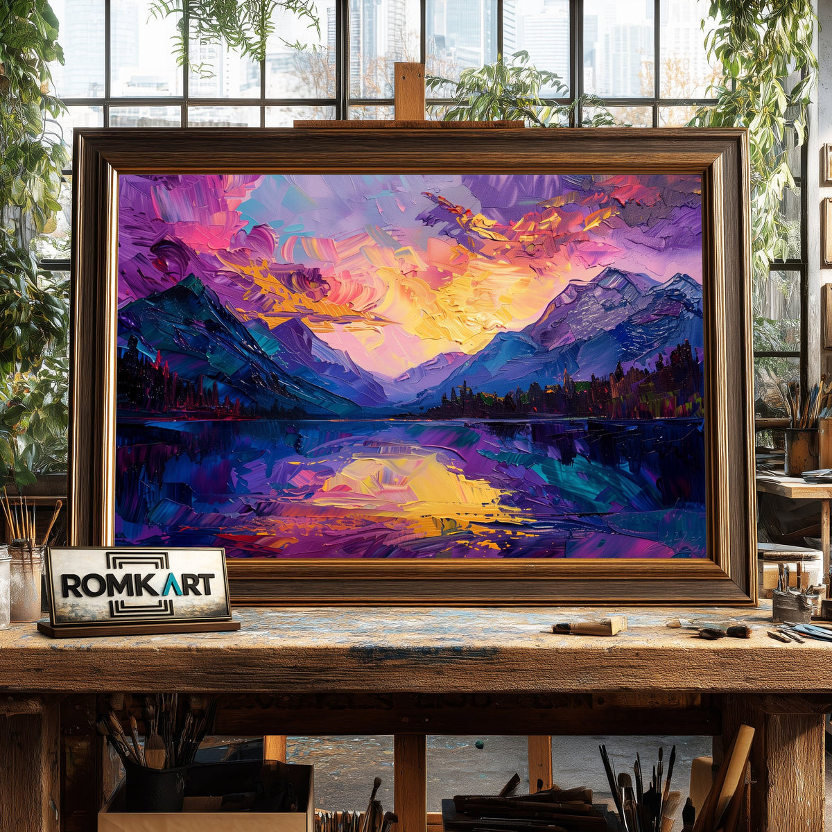 Mountain Landscape Twilight Oil Painting - image 2