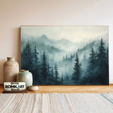 Mountain Pine Forest Foggy Forest Landscape Oil Painting - image 3