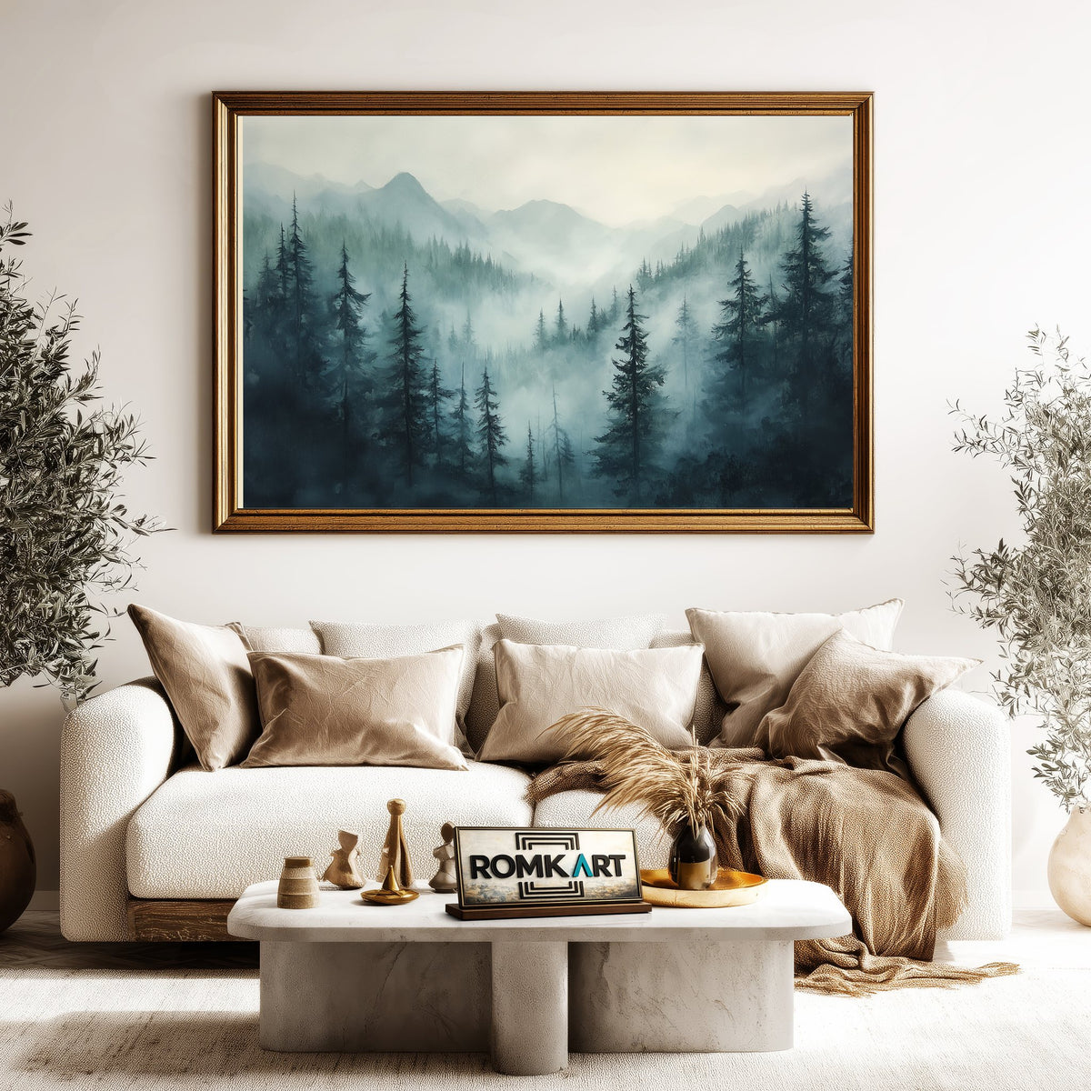 Mountain Pine Forest Foggy Forest Landscape Oil Painting - image 5