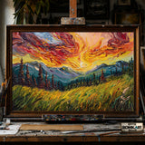 Mountain Pine Tree Landscape hand-painted oil painting on canvas