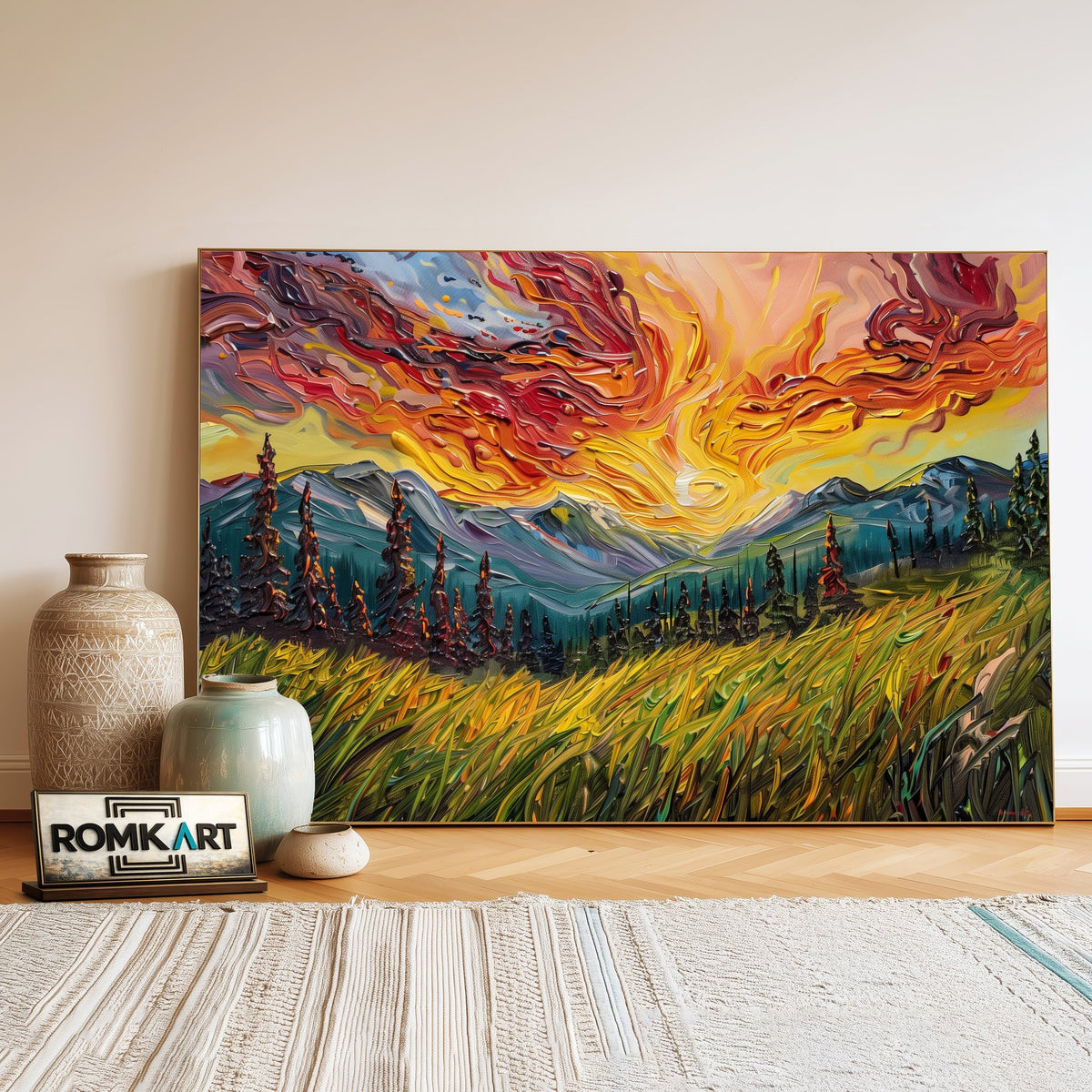 Mountain Pine Tree Landscape Forest Landscape Oil Painting - image 3