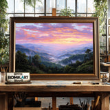 Mountain Ridges at Sunrise Landscape Oil Painting - image 2