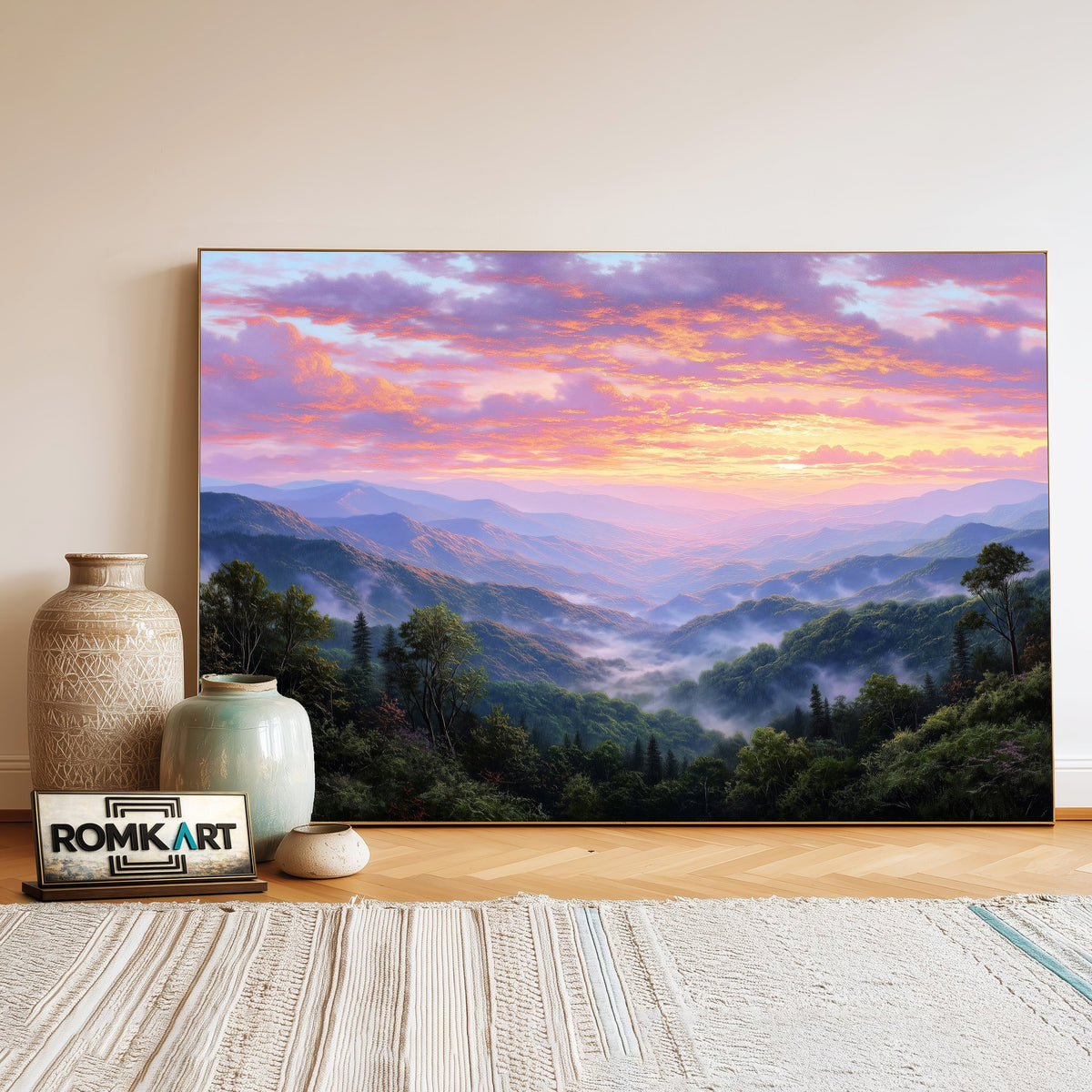 Mountain Ridges at Sunrise Landscape Oil Painting - image 3