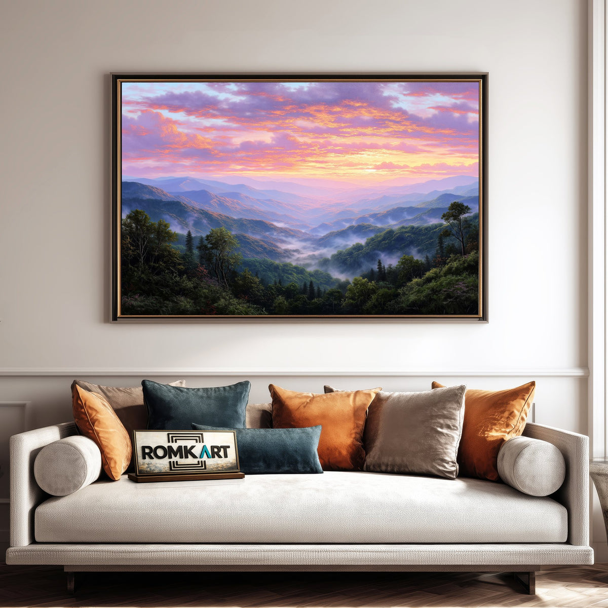 Mountain Ridges at Sunrise Landscape Oil Painting - image 4