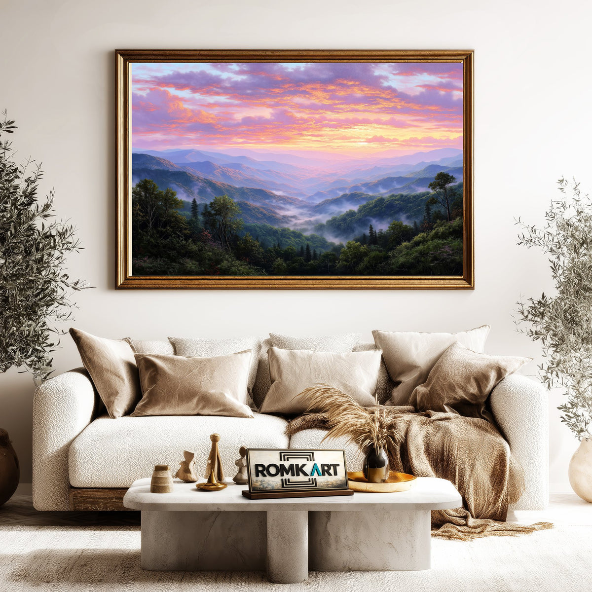 Mountain Ridges at Sunrise Landscape Oil Painting - image 5