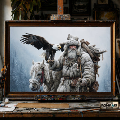 Mountain Trapper in Full Winter hand-painted oil painting on canvas
