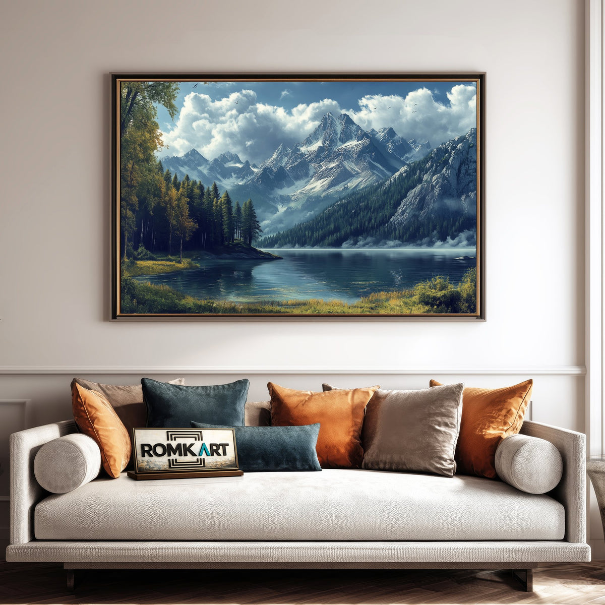 Mountain Tree and Lake Waterscape Oil Painting - image 4