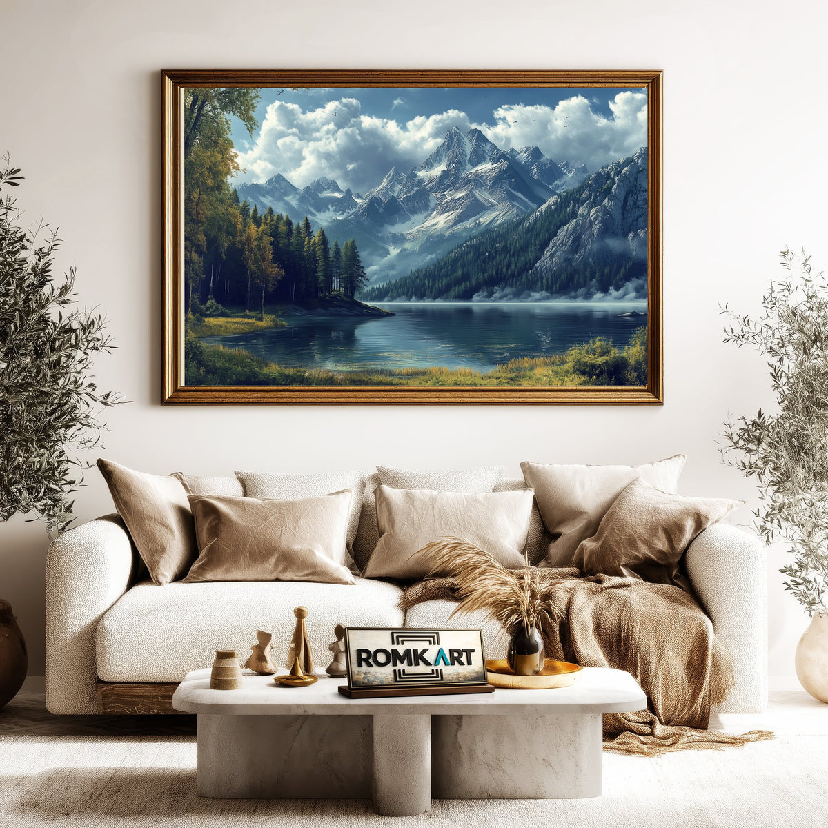 Mountain Tree and Lake Waterscape Oil Painting - image 5