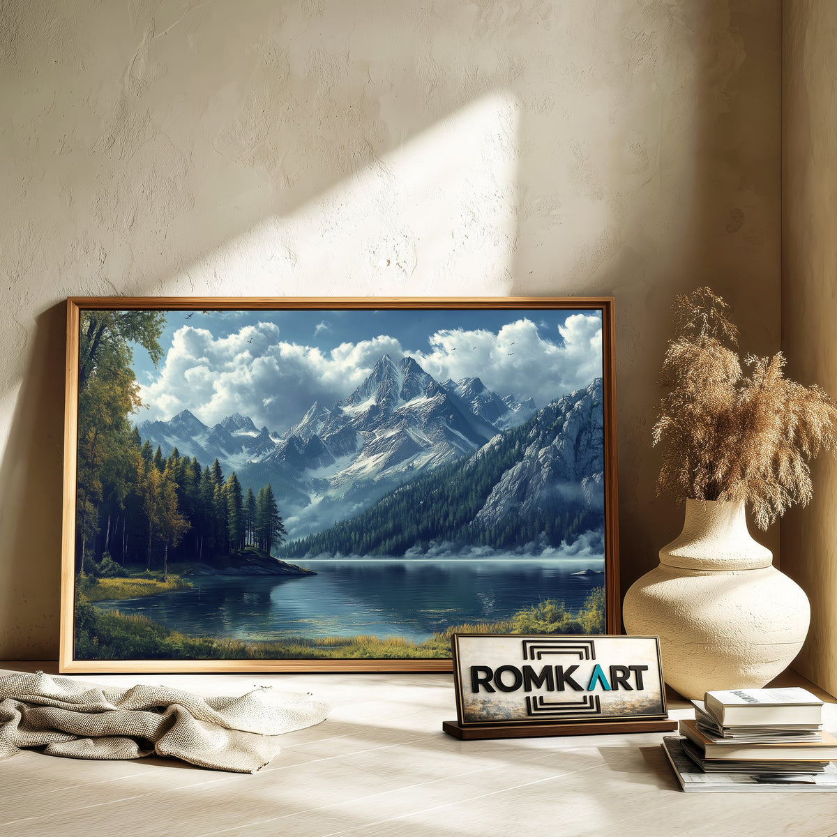 Mountain Tree and Lake Waterscape Oil Painting - image 6