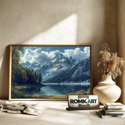 Mountain Tree and Lake Waterscape Oil Painting - image 6