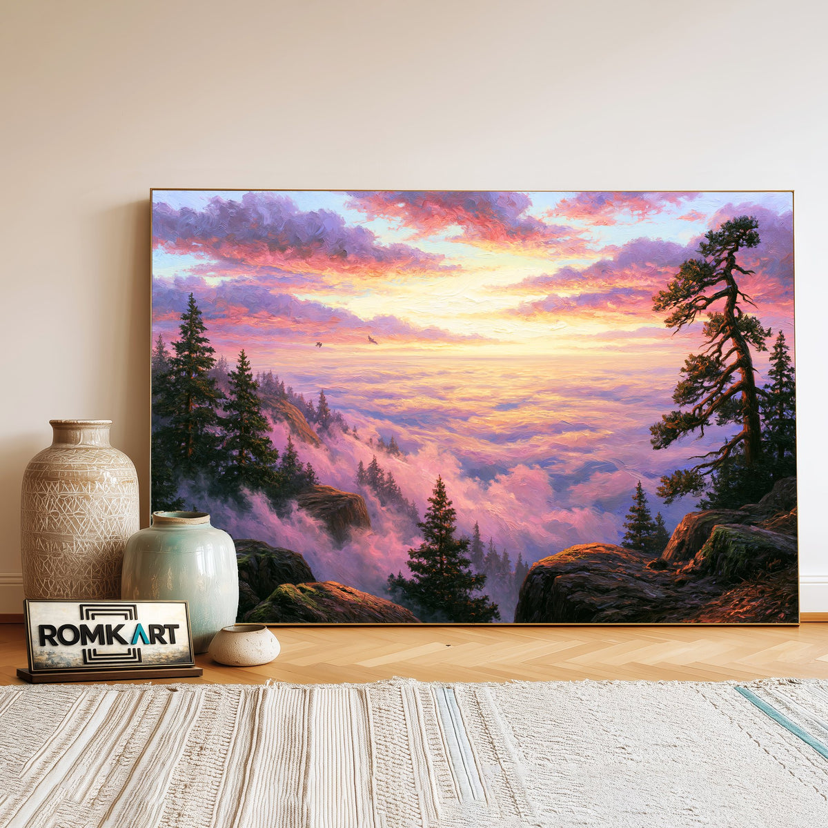 Mountain Vista Above The Clouds At Sunrise Oil Painting - image 3
