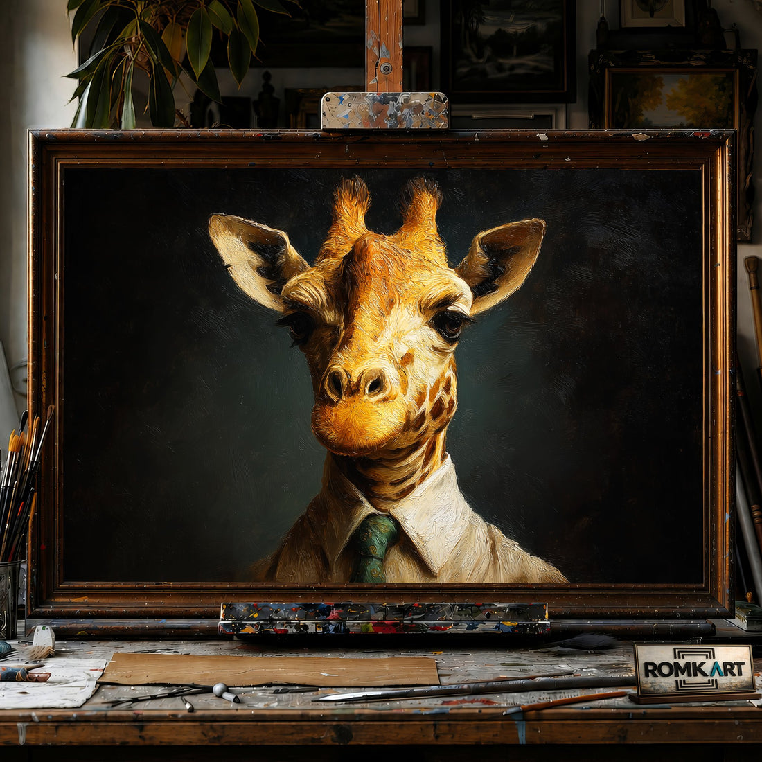Mr Giraffe - Hand-Painted Oil Painting - View 1