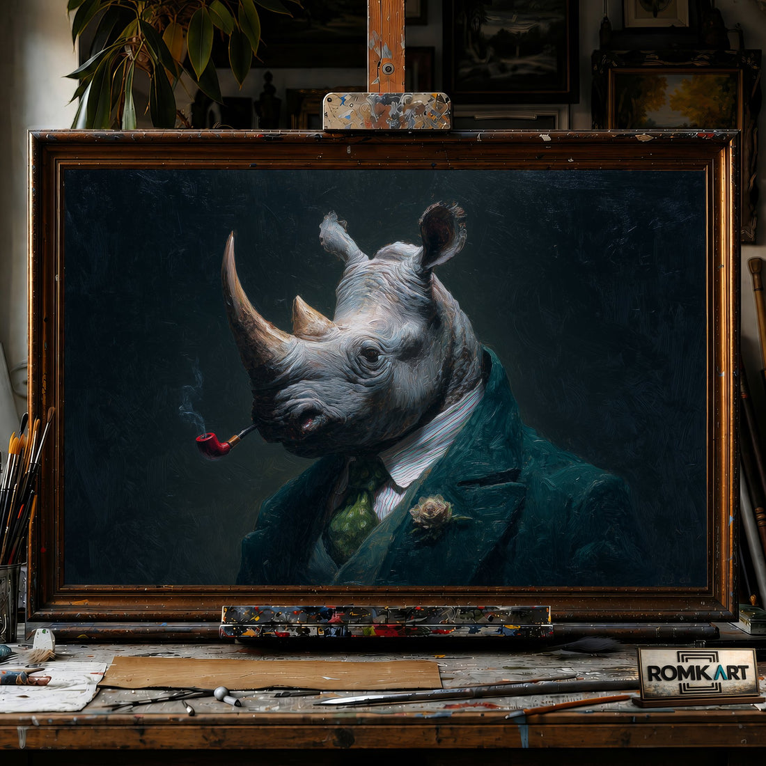 Mr Rhinoceros - Hand-Painted Oil Painting - View 1