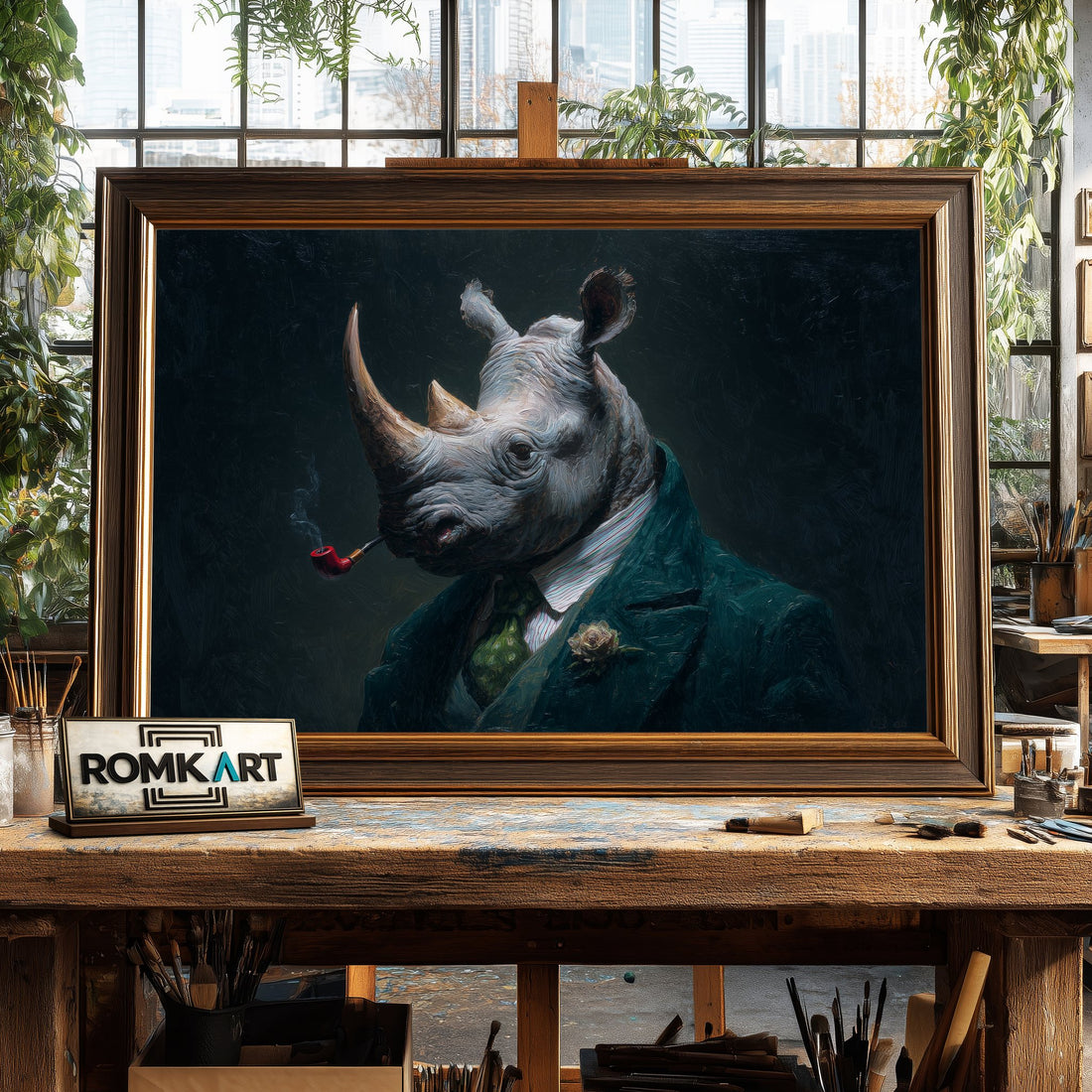 Mr Rhinoceros - Hand-Painted Oil Painting - View 1