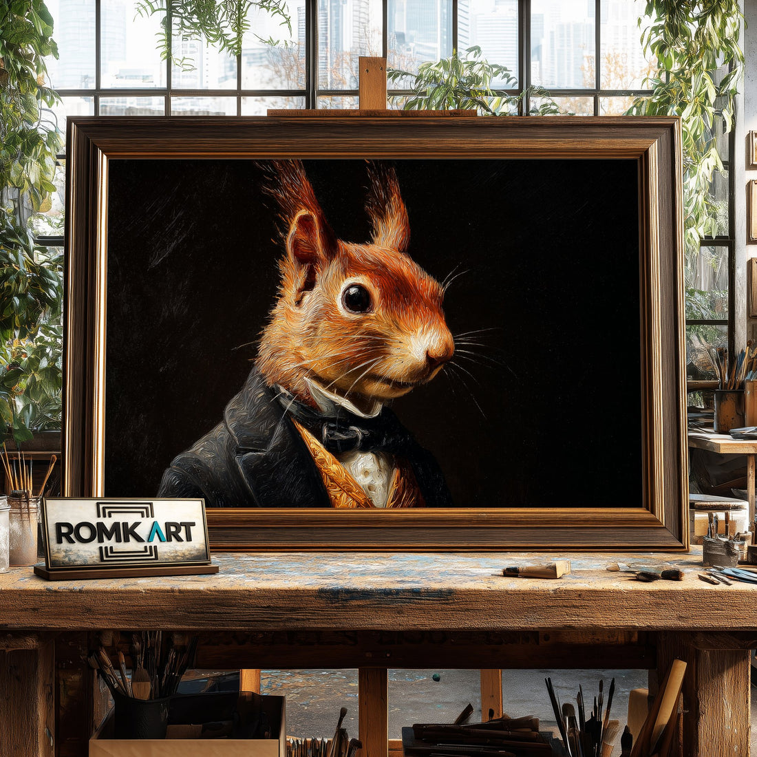 Mr Squirrel - Hand-Painted Oil Painting - View 1