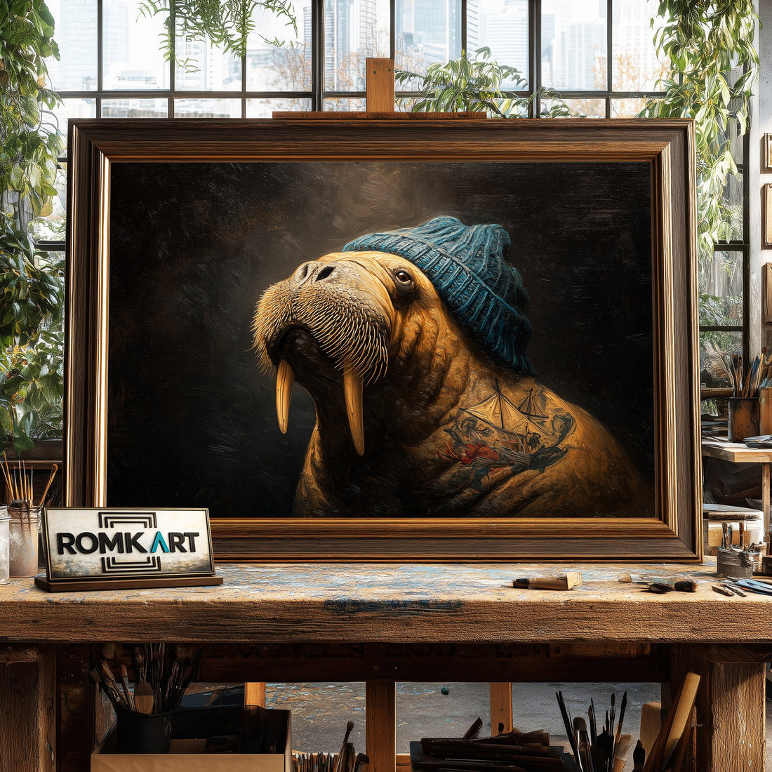 Mr walrus with Tattoo - Hand-Painted Oil Painting - View 1