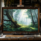Mystical Forest Foggy hand-painted oil painting on canvas