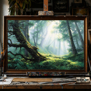 Mystical Forest Foggy hand-painted oil painting on canvas