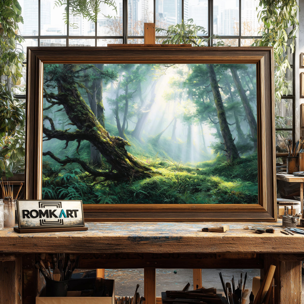 Mystical Forest Foggy Forest Landscape Oil Painting - image 2