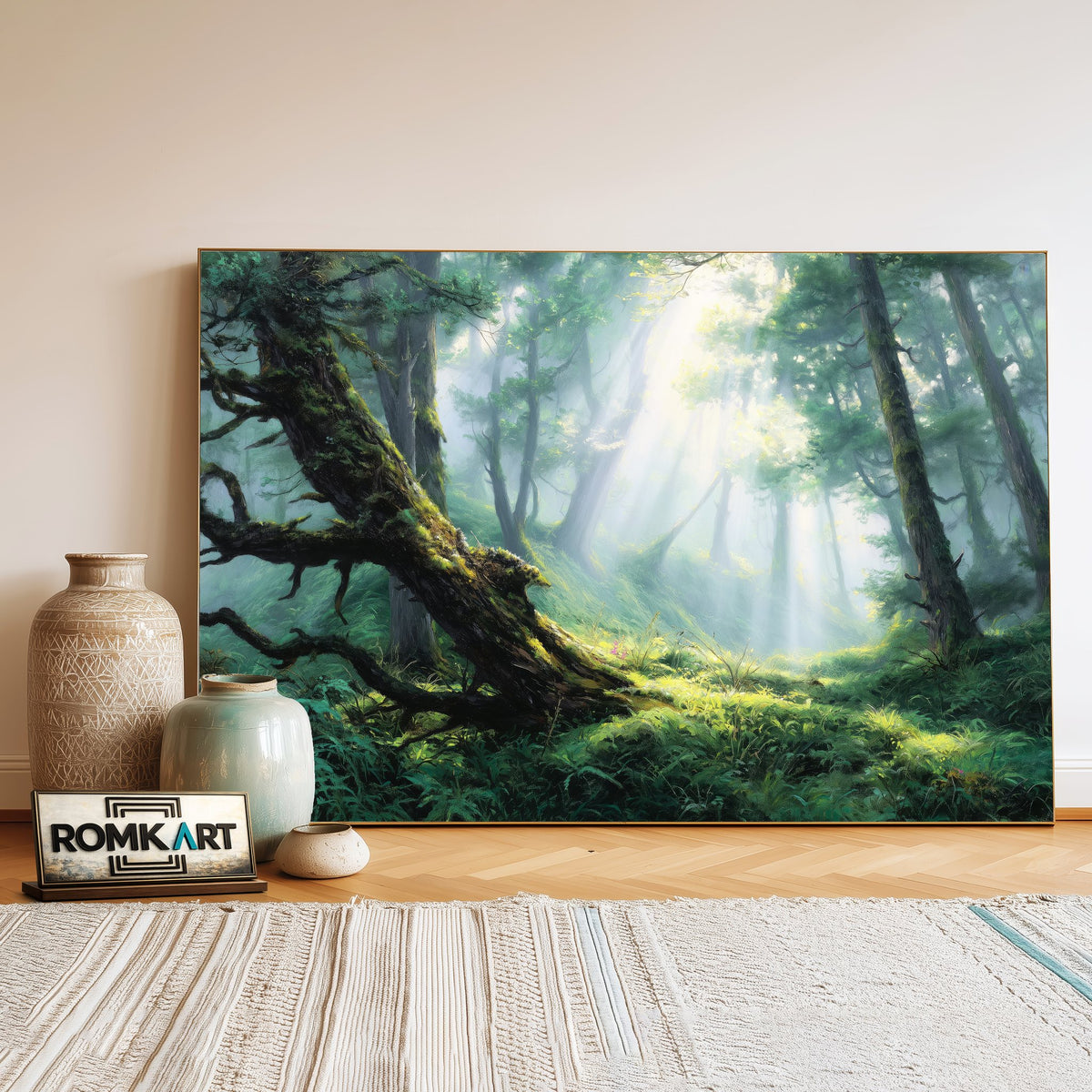 Mystical Forest Foggy Forest Landscape Oil Painting - image 3