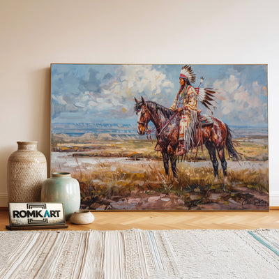Native American and Horse Oil Painting - image 3