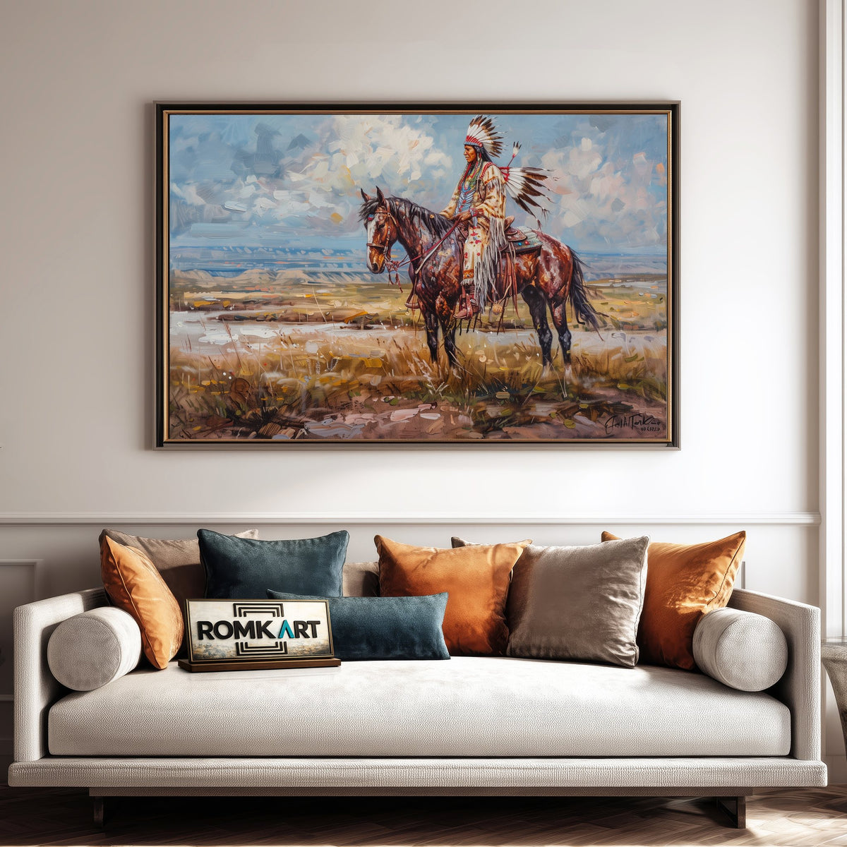 Native American and Horse Oil Painting - image 4