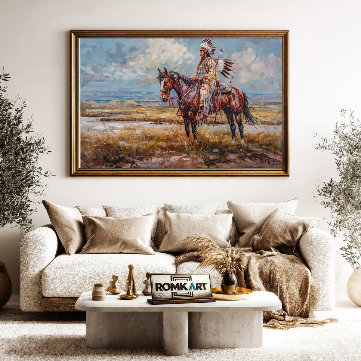 Native American and Horse Oil Painting - image 5
