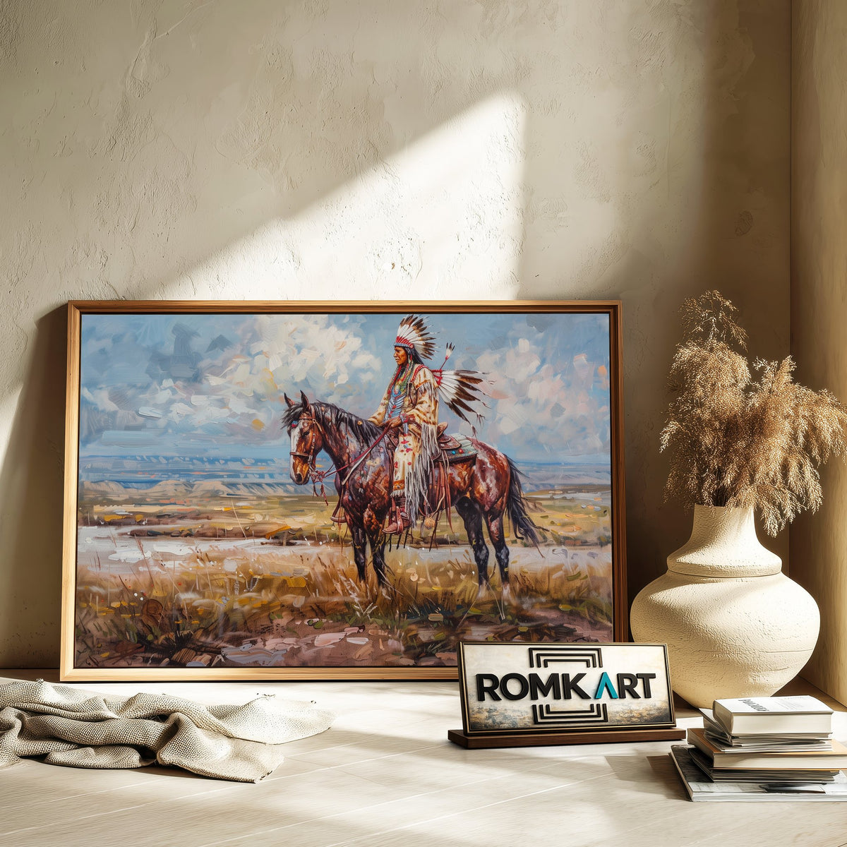 Native American and Horse Oil Painting - image 6