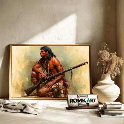 Native American and Rifle Oil Painting - image 6