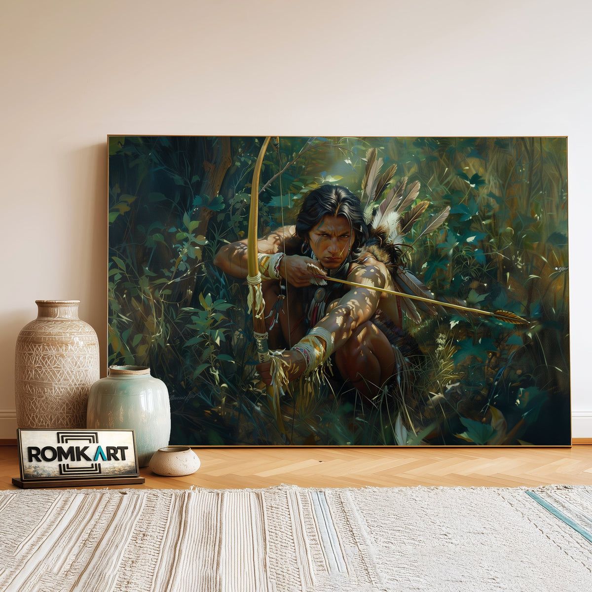 Native American Archer Oil Painting - image 3